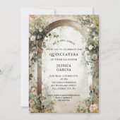 Summer Floral Arch Enchanted Garden Quinceañera  招待状 (正面)