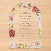 Summer Floral Blush Pink and Yellow Wedding アクリル招待状 (正面)