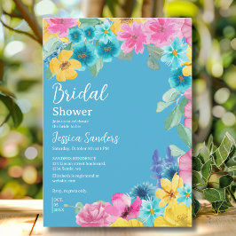 Summer floral Bridal Shower with Photo Blue 招待状