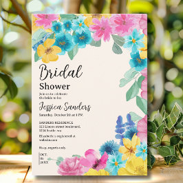 Summer floral Bridal Shower with Photo Yellow 招待状