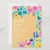 Summer floral Bridal Shower with Photo Yellow 招待状 (正面)