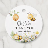 Summer Floral Daisy Oh Babee Honey Bee Baby Shower フェイバータグ (正面)