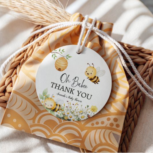 Summer Floral Daisy Oh Babee Honey Bee Baby Shower フェイバータグ