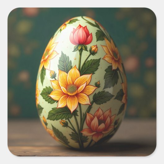 Summer Floral Easter Egg スクエアシール (正面)