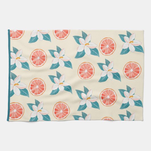 Summer Floral Grapefruit – Coastal Citrus Design キッチンタオル (横)
