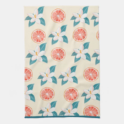 Summer Floral Grapefruit – Coastal Citrus Design キッチンタオル (縦)