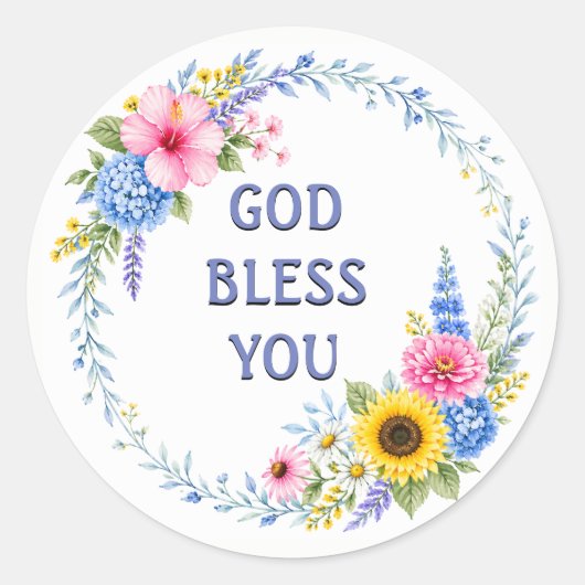 Summer Floral Wreath Watercolor ラウンドシール (正面)