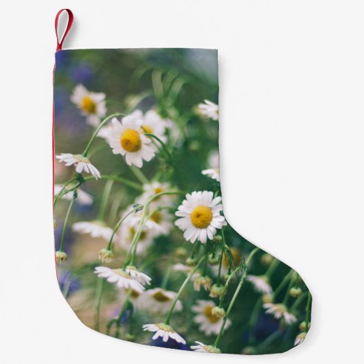 Summer flower pattern in green meadow with blue an スモールクリスマスストッキング (正面)
