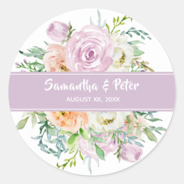 Summer Flowers Floral Round Wedding Sticker ラウンドシール