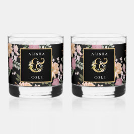 Summer Flowers on Black 結婚's ウイスキーグラス