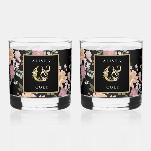 Summer Flowers on Black 結婚's ウイスキーグラス (正面)