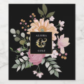 Summer Flowers on Black 結婚's ワインラベル (シングルラベル)