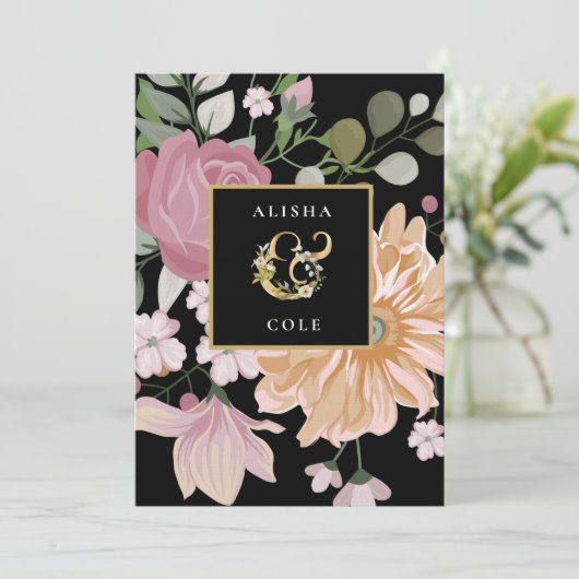 Summer Flowers on Black 結婚's 招待状 (スタンド正面)