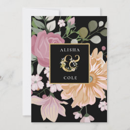 Summer Flowers on Black 結婚's 招待状