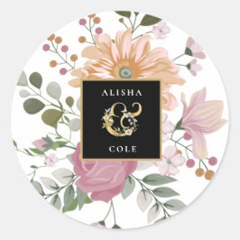 Summer Flowers on White 結婚's ラウンドシール