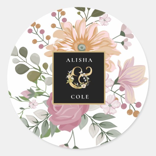 Summer Flowers on White 結婚's ラウンドシール (正面)