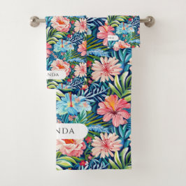 Summer Flowers Tropical Floral Pattern Leaves バスタオルセット