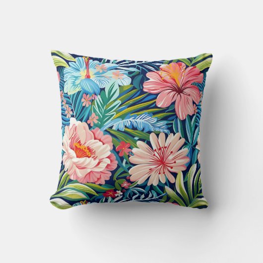 Summer Flowers Tropical Pretty Floral Pattern クッション (正面)