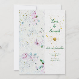 Summer Flowers Watercolor Paper Textured Wedding I 招待状