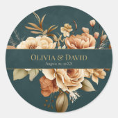 Summer Forest Witch Teal Round Wedding Sticker ラウンドシール (正面)