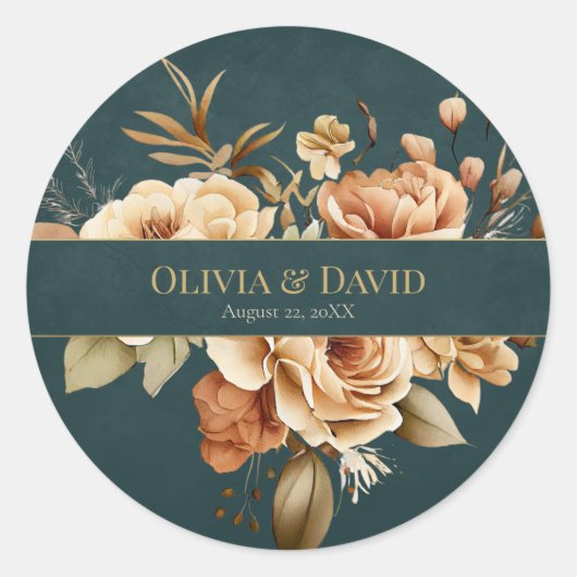 Summer Forest Witch Teal Round Wedding Sticker ラウンドシール (正面)