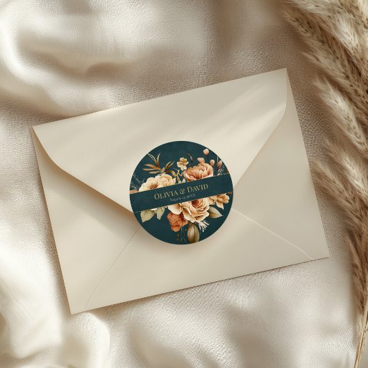 Summer Forest Witch Teal Round Wedding Sticker ラウンドシール