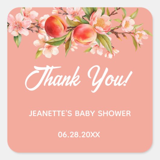 Summer Fruit Floral Baby Shower スクエアシール (正面)