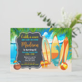 Summer Fun Beach Surfing Birthday 招待状 (スタンド正面)