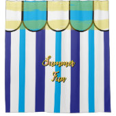 Summer Fun Blue Yellow Stripes シャワーカーテン (正面)