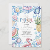Summer Fun Pool Party Birthday 招待状 (正面)