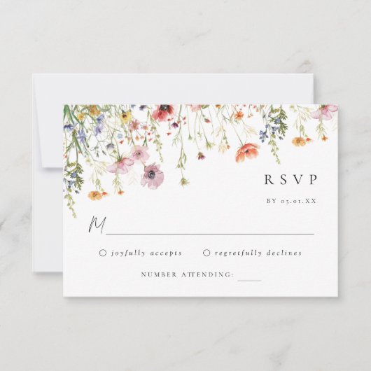 Summer Garden Floral Wedding RSVP Card (正面)