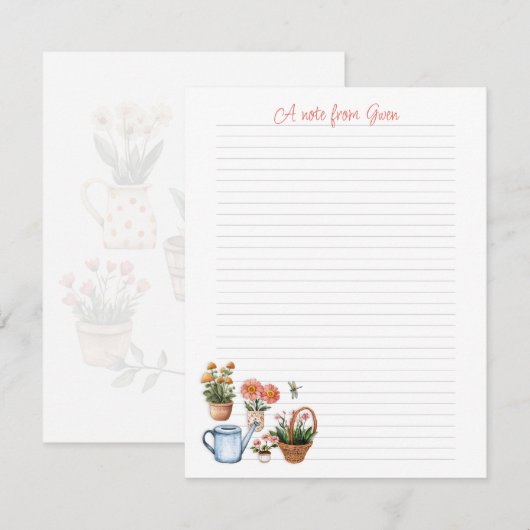 Summer Gardening Lined Personal Note Paper ノートカード (正面/裏面)