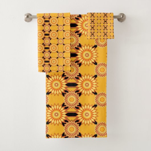 Summer geometric yellow and black flower pattern バスタオルセット (インサイチュ)