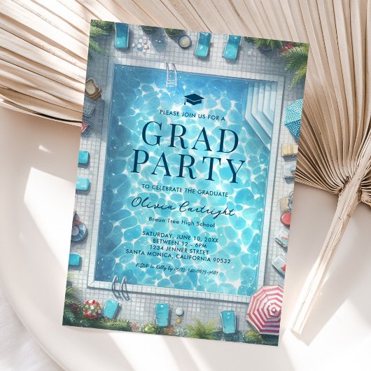 Summer Graduation Pool Party Invitations 招待状