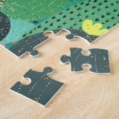 Summer Green Teal Cactus Gold dots Cute Design ジグソーパズル (側面)