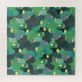 Summer Green Teal Cactus Gold dots Cute Design ジグソーパズル (横)