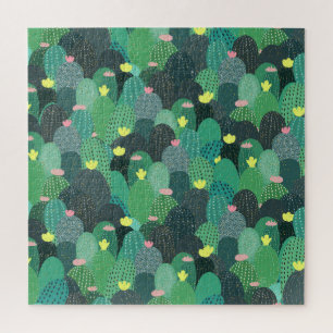 Summer Green Teal Cactus Gold dots Cute Design ジグソーパズル