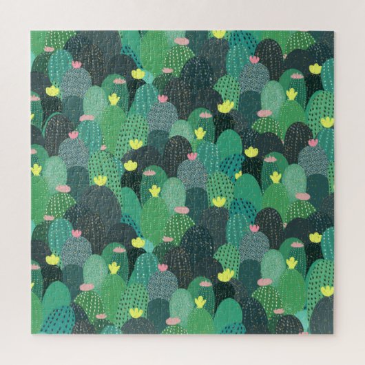 Summer Green Teal Cactus Gold dots Cute Design ジグソーパズル (縦)