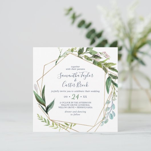 Summer Greenery Geometric 結婚 Square 招待状 (スタンド正面)