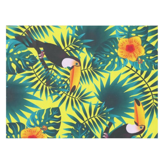 Summer Greenery Tropical Toucan Jungle Foliage  テーブルクロス (正面(横))