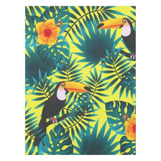 Summer Greenery Tropical Toucan Jungle Foliage  テーブルクロス (正面)
