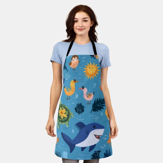 Summer Horizon All-Over Print Apron Gift エプロン (着用した状態)