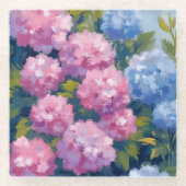 Summer Hydrangeas | Pink & Blue Coastal Flowers ガラスコースター (正面)