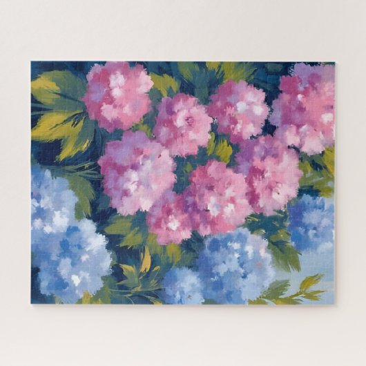 Summer Hydrangeas | Pink & Blue Coastal Flowers ジグソーパズル (横)
