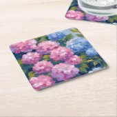 Summer Hydrangeas | Pink & Blue Coastal Flowers スクエアペーパーコースター (アングル)