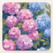 Summer Hydrangeas | Pink & Blue Coastal Flowers スクエアペーパーコースター (正面)
