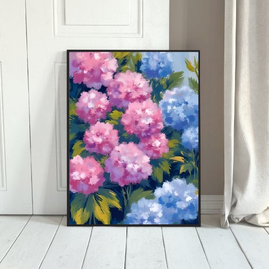 Summer Hydrangeas | Pink & Blue Coastal Flowers ポスター