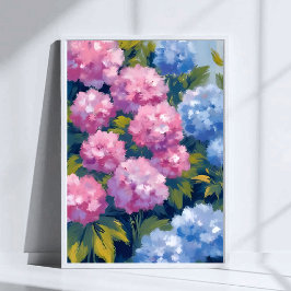 Summer Hydrangeas | Pink & Blue Coastal Flowers ポスター