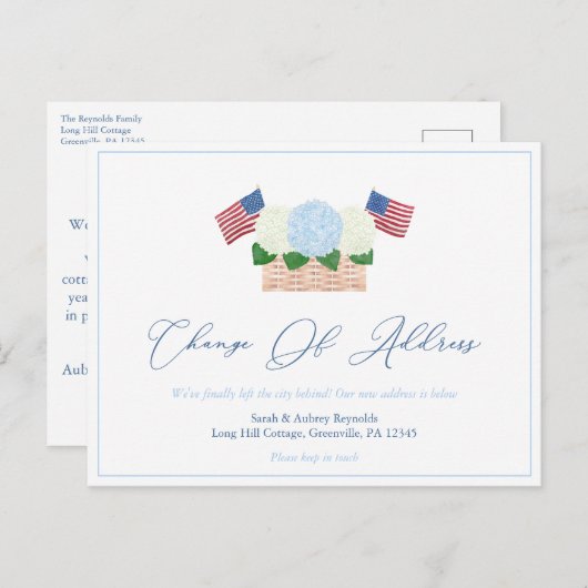 Summer Hydrangeas USAフラグのアドレスの変更 案内ポストカード (正面/裏面)