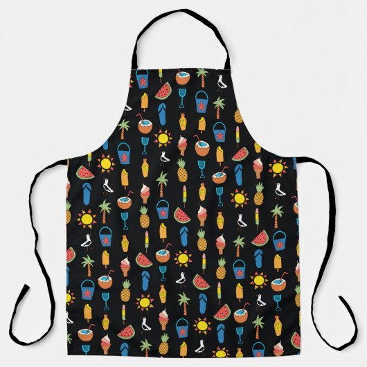 Summer icons seamless vintage pattern black. Repea エプロン (正面)
